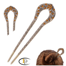 Vintage Alloy Hair Fork Pin with Secure Forked Design and Yellow Finish for Buns and Updos