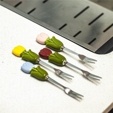 Tulip Shape Fruit Forks Set Ceramic Jar Dessert Forks with Storage Jar Comfortable Grip Fruit Receipt Jar