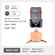 Widesea Portable Camping Stove Set Aluminum 1.3L Pot Wind Guard Canister Stand 2300W All-in-One for Outdoor Cooking