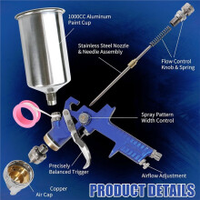 HVLP Spray Paint Gun Kit for Automotive and DIY Projects - Includes 5 Nozzles and 1000cc Cup