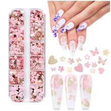 3D Holographic Nail Glitter Charms 12Grid Set Butterfly Heart Flower Rabbit Nail Art Decorations