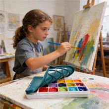 Paleta de Pintura de Plástico de 3 Compartimentos con Tapa Blanda. Incluye 20 Rotuladores para Acuarela y Proyectos de Bricolaje.