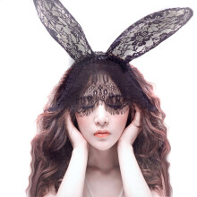 Lace Bunny Ears Headband with Black Veil for Women, Sexy Rabbit Ears Costume Accessory for Party