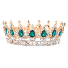 Gold Emerald Crystal Crown Tiara Wedding Hair Accessories with Bobby Pins for Bridesmaids and Prom