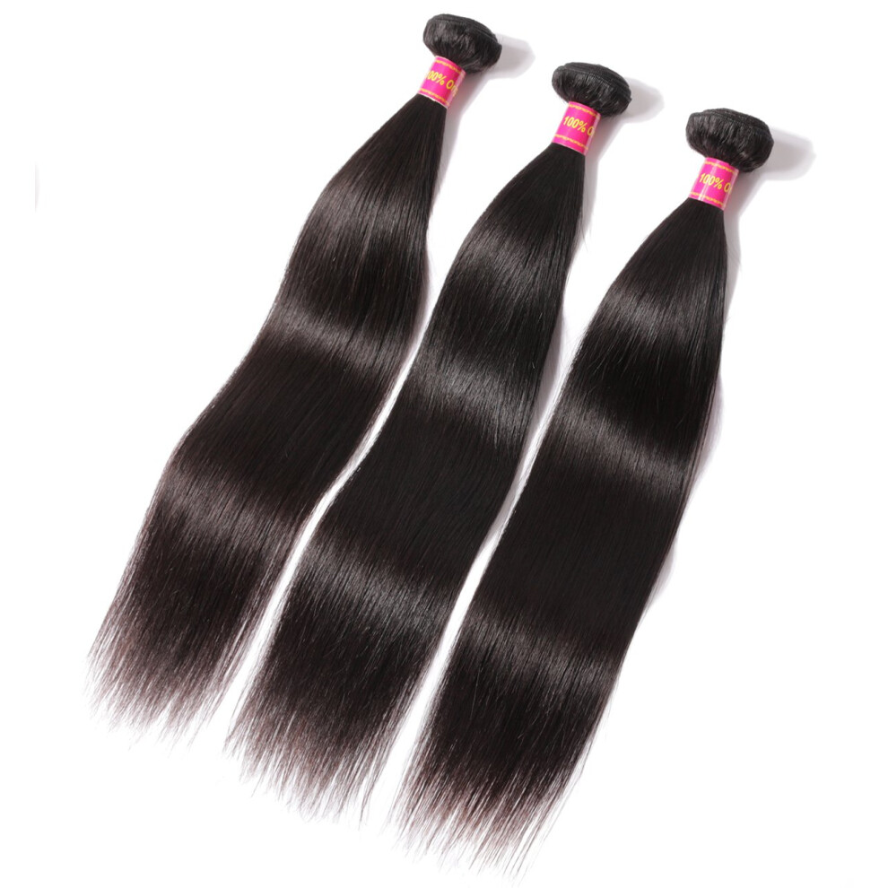 Unisex Brazilian Virgin Human Hair Extensions Straight 3 Bundles 6A Grade Tangle Dyeable (812 Inch)