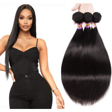 Brazilian Virgin Human Hair Bundles Straight 12 14 16 Inch Natural Color Layered Length Blend