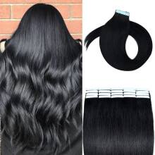 Tape In Remy Human Hair Extensions 18 Inch Straight Skin Weft Natural Look 20pcs 1B#