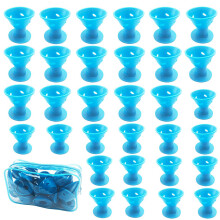 30 PCS Soft Silicone Hair Curlers No Clip Blue Rollers for Easy Waves and HeatAssisted Styling
