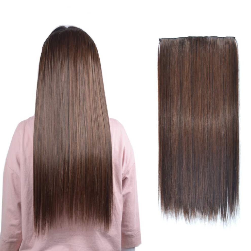 24 Inch Long Straight Clip in Synthetic Hair Extensions with 5 Clips, Black and Auburn Brown