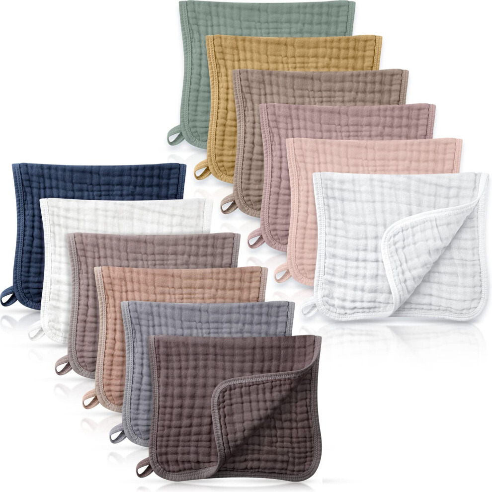 12 Pack Muslin Burp Cloths Set for Baby, 6Layer Soft Absorbent Cotton, Large 10x20 Inch Gender Neutral
