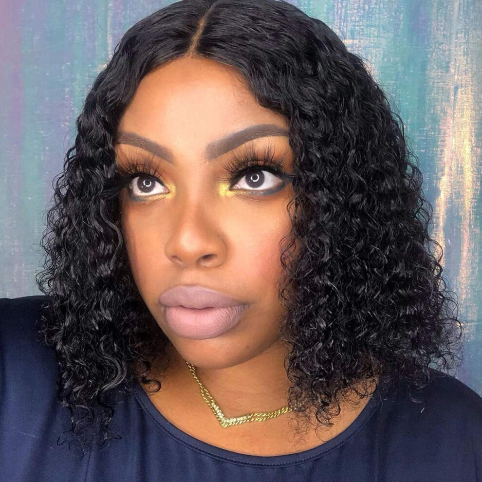 Unisex Black 13X4 Kinky Curly Lace Front Wig Virgin Human Hair Pre Plucked Natural Hairline No Shedding