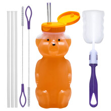 Therapy Honey Bear Cup for Special Needs, Squeezable Straw Design with Leak Proof Lid and 3 Reusable Straws