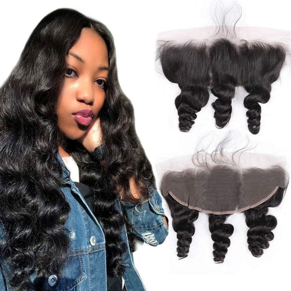 Unisex Loose Wave Lace Frontal 13X4 Brazilian Virgin Hair Closure With Baby Hair Natural Hairline