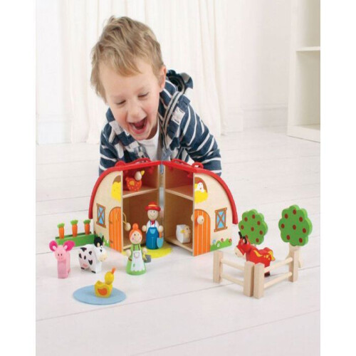 Gioco di fattoria - Mini set di gioco - 10 pezzi - Legno - Colori vivaci
