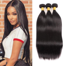 Brazilian Remy Virgin Human Hair Bundles 14 16 18 Inch Straight Unprocessed Extensions Natural Color