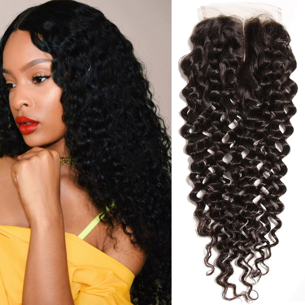Unisex Brazilian Curly 4X4 Lace Closure Human Hair 18 Inch Middle Part Natural Scalp Authentic Texture