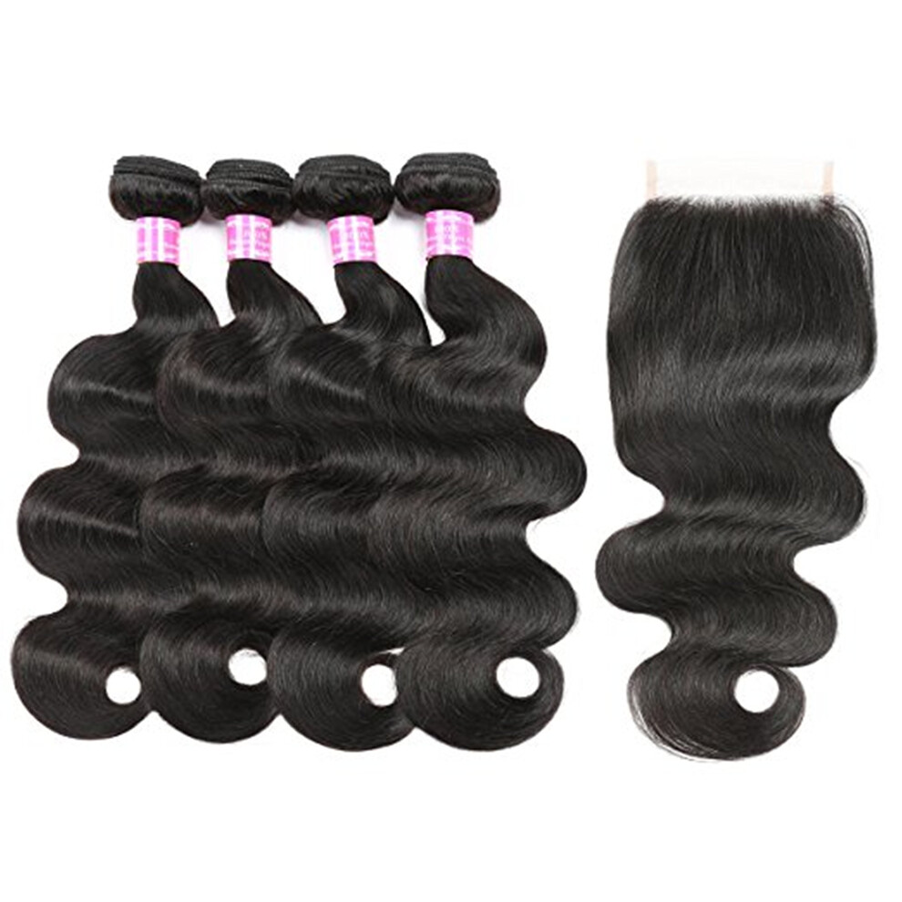 Unisex 8A Brazilian Virgin Body Wave Human Hair Bundles With Closure 100% Unprocessed Weave