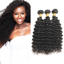 Brazilian Deep Wave Hair 3 Bundles 8A Virgin Human Hair Weave Natural Black Low Shedding