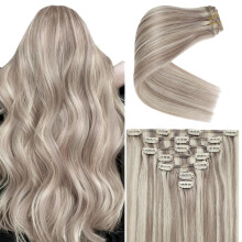 16 Inch Dirty Blonde with Platinum Highlights Remy Human Hair Clip In Extensions 120g