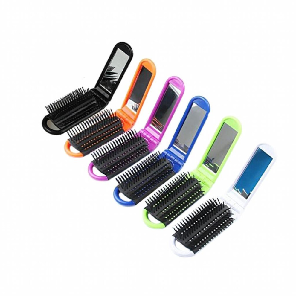 6pcs Colorful Folding Hair Brush Set Compact Travel Size Comb for Purse and Quick TouchUps