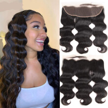 Brazilian Virgin Human Hair Body Wave Lace Frontal 13x4 Ear to Ear with Natural Hairline 14 Inch