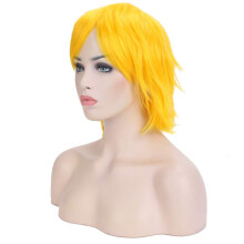 Anime Cosplay Wig Short Straight Yellow Hair with Adjustable Breathable Cap for Costume Party