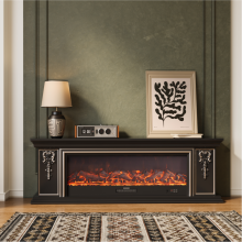Garden Sanctuary 70inch Black with Gold Accents Electric Fireplace TV Stand