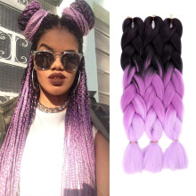 Ombre Braiding Hair Extensions Black to Purple 24 Inch Jumbo Box Braids for Crochet