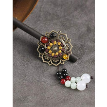 Chinese Hair Pin Wooden Hair Stick Traditional Palace Style with Fringe for Bun and Twist