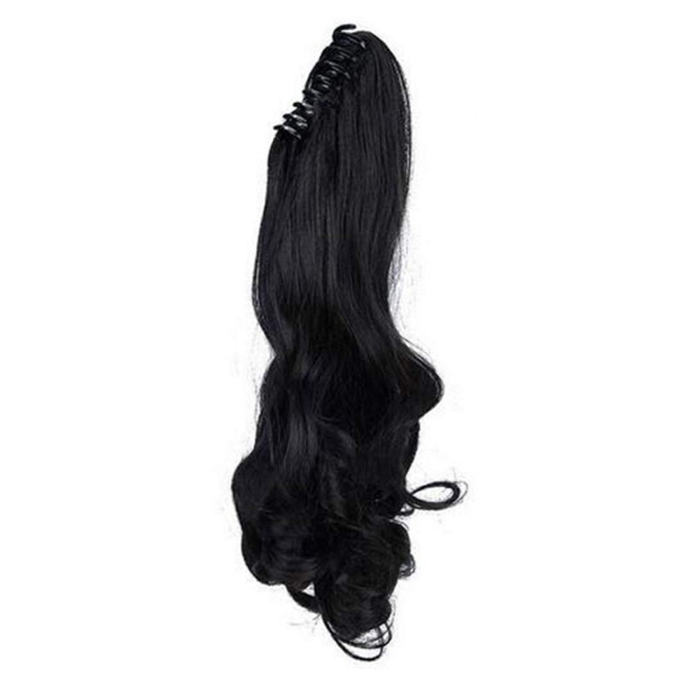 Unisex Black Ponytail Hair Extension 18 Inch Wavy Clip In #1B Synthetic Hairpiece For Instant Volume