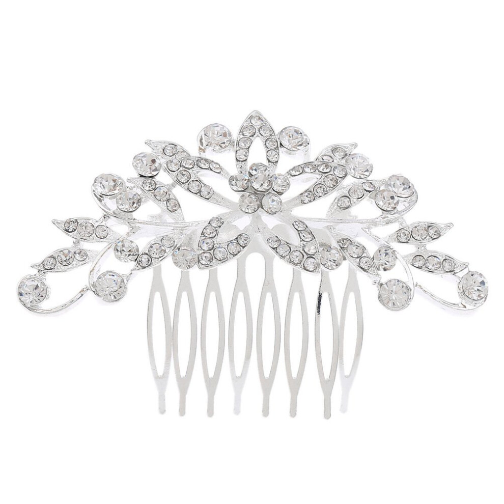 Unisex Silver Wedding Hair Comb With Rhinestone Floral Design, Bridal Hair Accessory For Elegant Updos