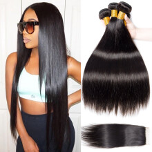 8A Grade Malaysian Straight Human Hair Bundles with 4x4 Lace Closure Natural Black Unprocessed Set 20/22/24+18 Inch
