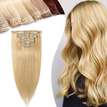 15 Inch Golden Blonde Human Hair Clip in Extensions 7pcs Silky Straight Easy Clip for Women