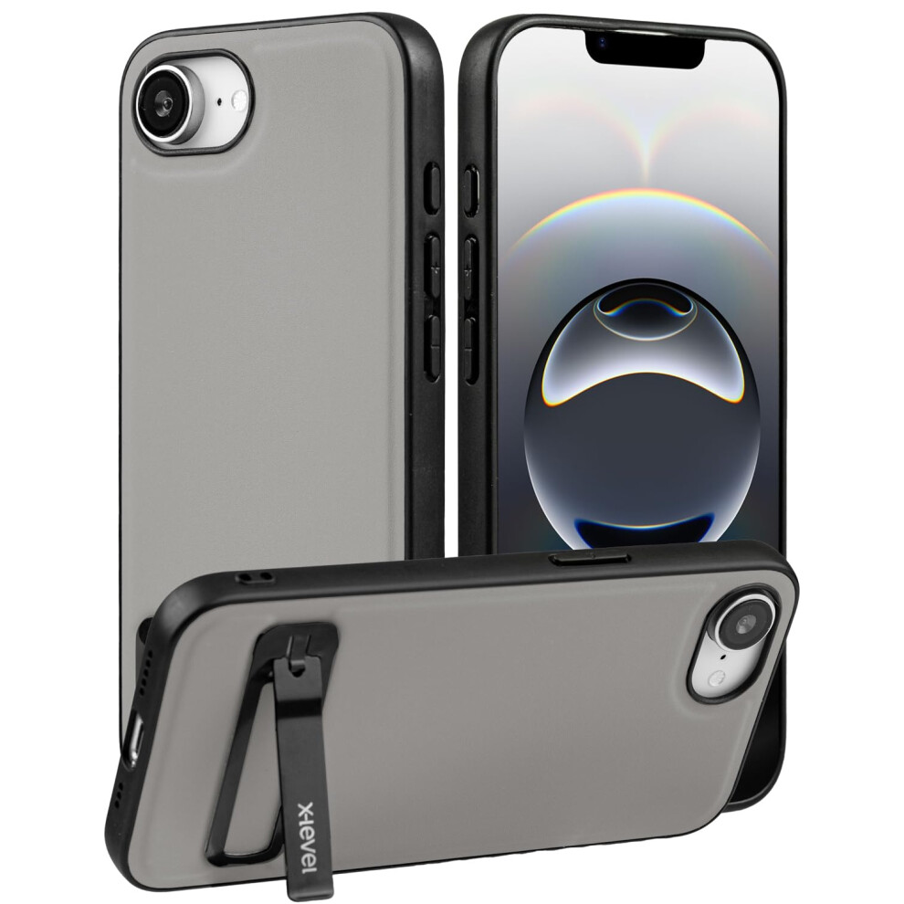 Leather Case With Foldable Kickstand For Magsafe Iphone 16E, Slim Shockproof AntiâScratch Cover, Grey 9092120137729