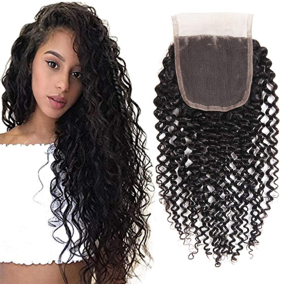 Unisex Brazilian Kinky Curly 4X4 Lace Closure 20 Inch Virgin Human Hair Natural Color Part