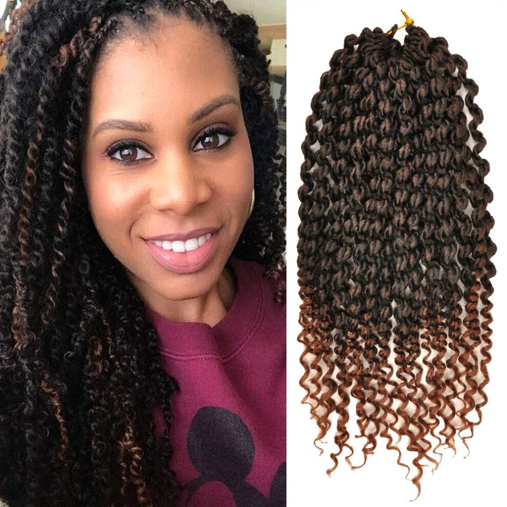 Unisex Black,Brown Senegalese Twist Crochet Hair 16 Inch Prelooped Synthetic Braiding Extensions With Curly Ends Black To Brown