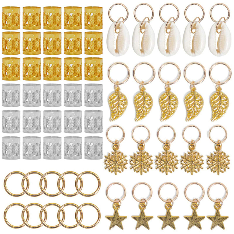 Unisex Silver,Gold 80Pcs Hair Jewelry For Braids And Dreadlocks Accessories Gold Silver Metal Rings Cuffs Styling Kit