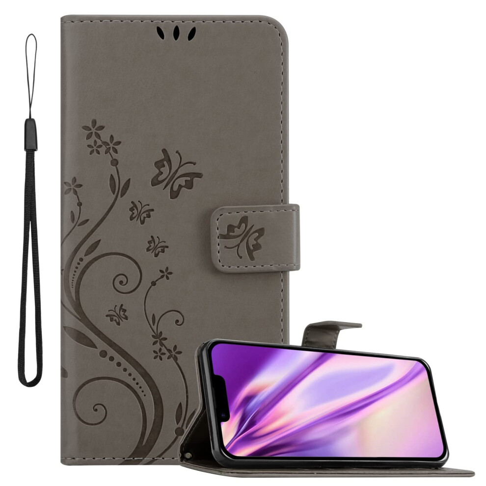 Wallet Case Floral Leather With Magnetic Lock, Card Slots And Foldable Stand For Iphone 14 Plus Grey 9092120138368