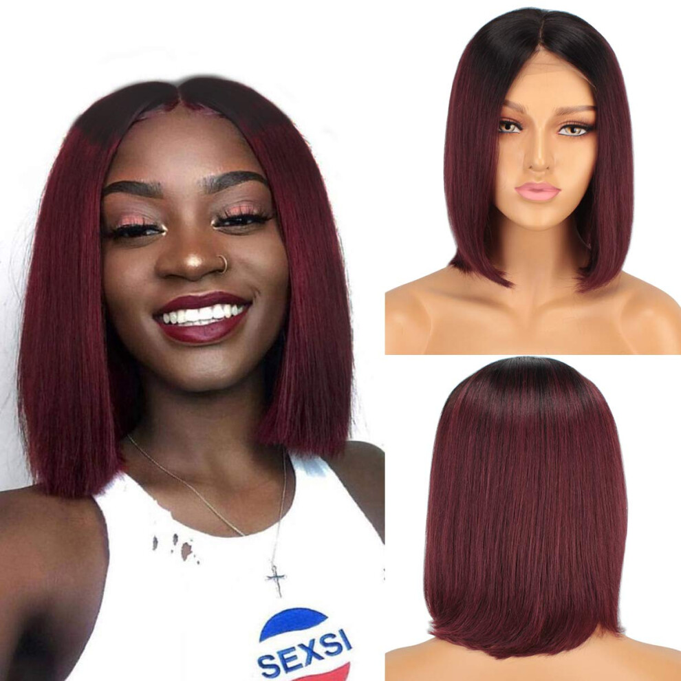 Unisex 13X4 Lace Front Human Hair Bob Wig Ombre Color Short Straight Pre Plucked Natural Hairline