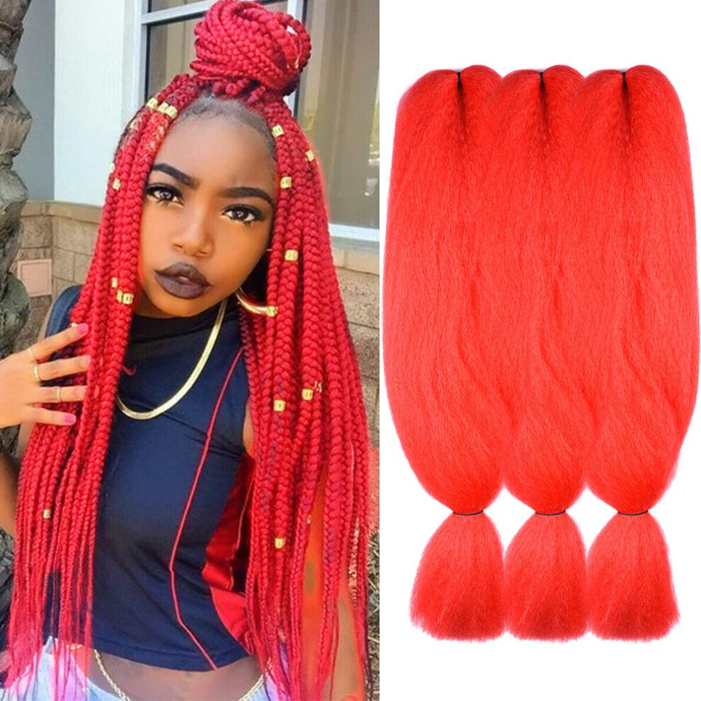 48 Inch Red Synthetic Jumbo Braiding Hair Extensions 3 Pack Flame Retardant Tangle Fiber