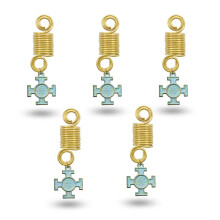 Saint Benedict Cross Pendant Hair Bead Pack 5pcs Viking Spiral Charm for Braids and Dreadlocks