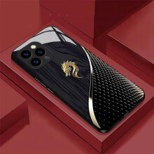 Case with MagSafe Compatibility, Dragon Pattern Glass Design, Shock‑Absorbing Silicone Edges for iPhone 16/15/14/13/12/11 Pro Max