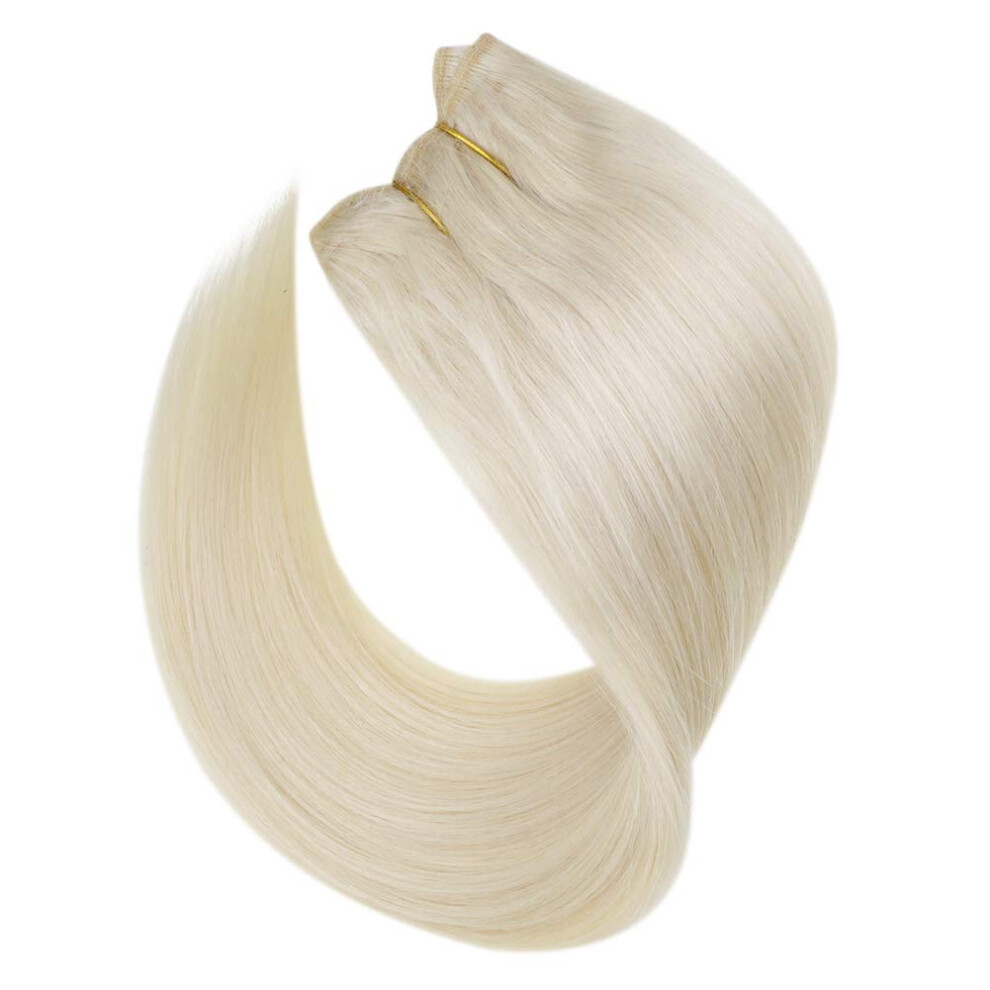 Unisex Silver Halo Hair Extensions Human Hair 18 Inch Platinum Blonde With Adjustable Transparent Wire 80G