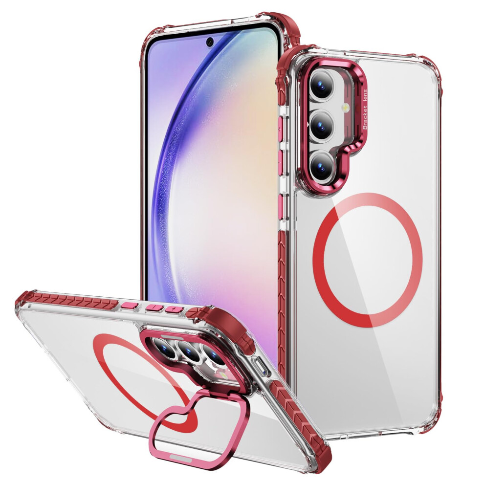 Clear Magnetic Shockproof Cover Case For Samsung Galaxy S25 Plus With 360 Ring Kickstand And Compatible With Magsafe Charging Red 9169991630960