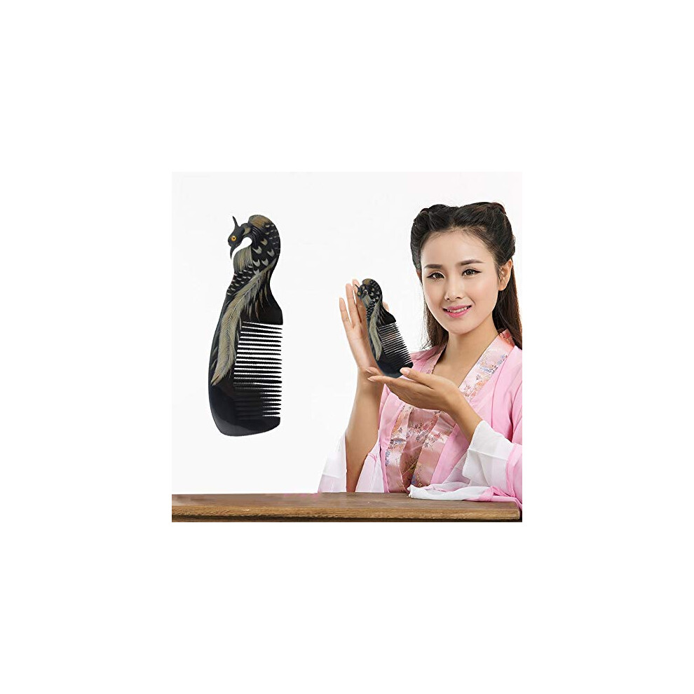 Ox Horn Comb Hand Carved AntiStatic Natural Hair Comb with Ergonomic Grip for Scalp Massage