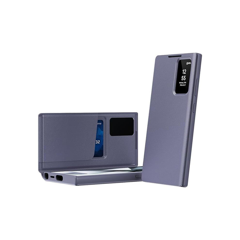 Leather Case For Samsung Galaxy S25 With Quick View Window, Card Slot, Foldable Stand, Slim Business Cover (Purple) Purple 9092120137927