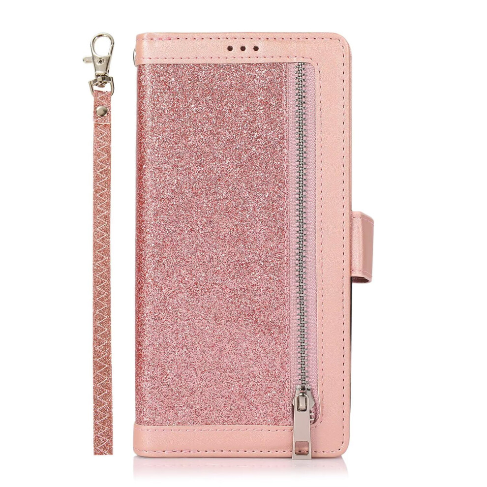Glitter Wallet Case Rose Pu Leather Flip Cover With Card Holder Zipper Pocket Stand For Lg Stylo 6 Gold 9169991631295