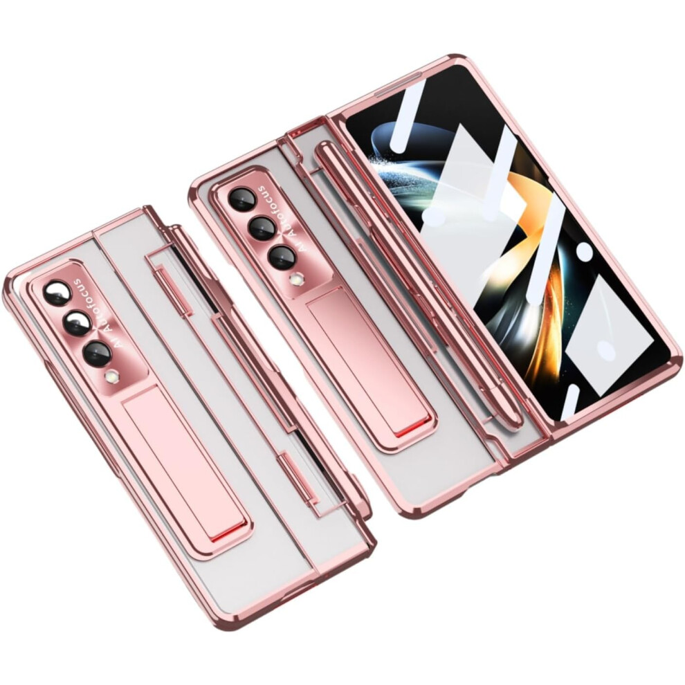 Protective Case With BuiltâIn Kickstand, Electroplated Glossy Hinge Armor For Samsung Galaxy Z Fold 4 Pink 9073542617310
