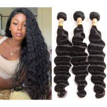 Brazilian Loose Deep Wave Hair 3 Bundles 18 20 22 Inch Virgin Human Hair Extensions Natural Color