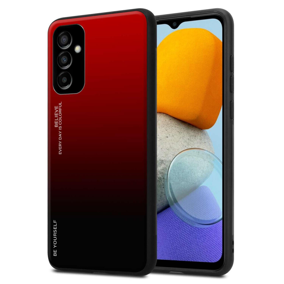 Red Black Shockproof Tempered Glass Back With NonâSlip Silicone Grip Case For Samsung Galaxy M23 5G Black,Red 9330225920755